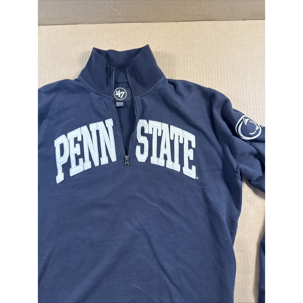 Penn State Sweatshirt Mens Medium Spell Out 1/4 Zip Sweatshirt Blue, 47' Brand